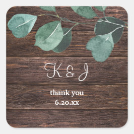 Eucalyptus & hout groen monogram vierkante sticker