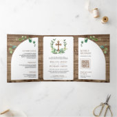 Eucalyptus hout kruis alles in één katholieke brui drieluik uitnodiging (Binnen)