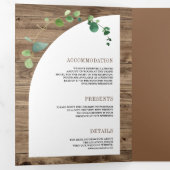 Eucalyptus hout kruis alles in één katholieke brui drieluik uitnodiging (Binnenzijde eerst)