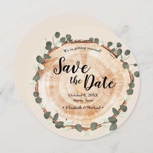 Eucalyptus Houten Gesneden Schijf QR CODE Trouwweb Kaart (Voorkant / Achterkant)