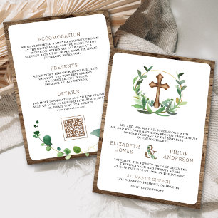 Eucalyptus Houten Kruis All-in-One Katholieke Trou Kaart