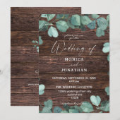 Eucalyptus & Houtgroen Huwelijksuitnodiging Kaart (Voorkant / Achterkant)