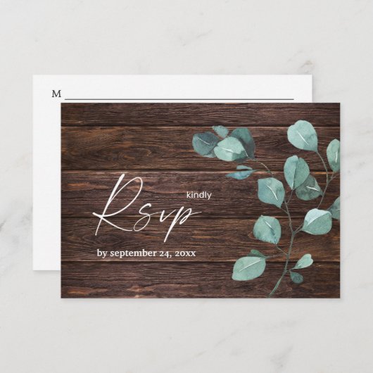 Eucalyptus & Houtgroen met Maaltijd RSVP Kaartje (Voorkant / Achterkant)