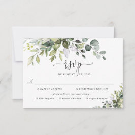 Eucalyptus-huwelijk met maaltijdkeuze RSVP Kaartje