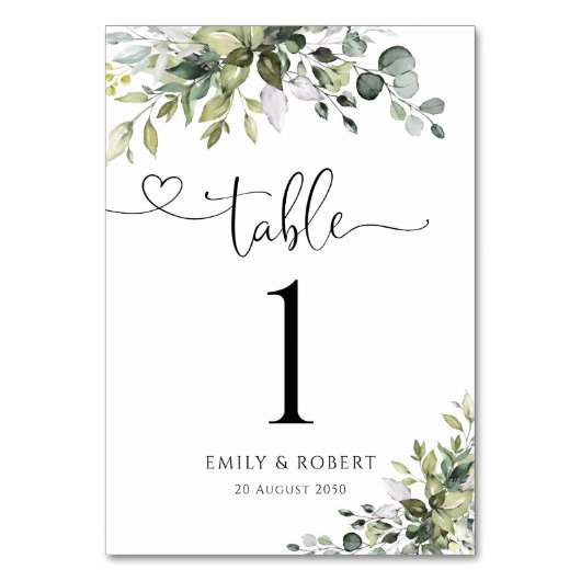 Eucalyptus Huwelijk Tafel Nummers Kaart (Voorkant)