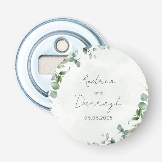 Eucalyptus huwelijksflesopener 1001A Button Flesopener (Voorkant)