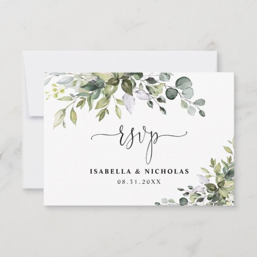 Eucalyptus Huwelijksreactiekaart RSVP Kaartje (Voorkant)