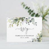 Eucalyptus Huwelijksreactiekaart RSVP Kaartje (Staand voorkant)