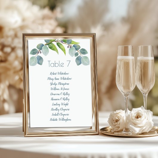 Eucalyptus Huwelijksstoel Tafel Nummer Namen Lijst Programmakaart