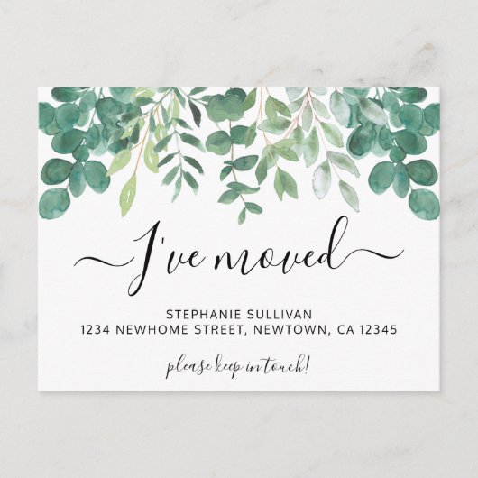 Eucalyptus Ik ben verhuisd Aankondigingskaart (Voorkant)