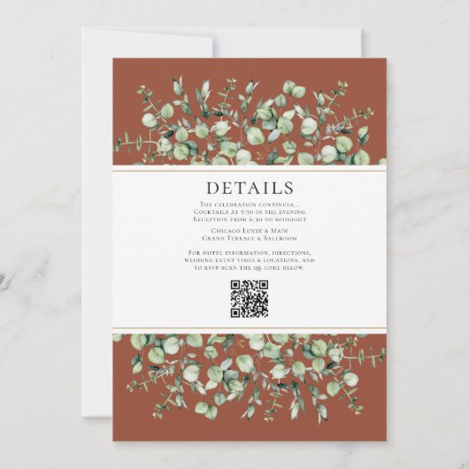 Eucalyptus in één terracotta bruiloft kaart (Achterkant)