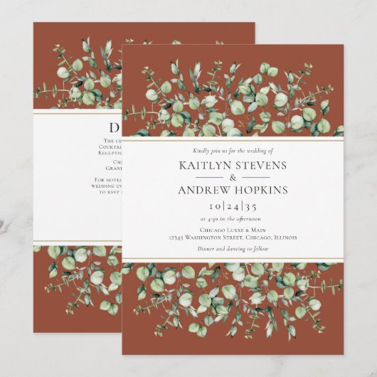 Eucalyptus in één terracotta bruiloft kaart (Voorkant / Achterkant)