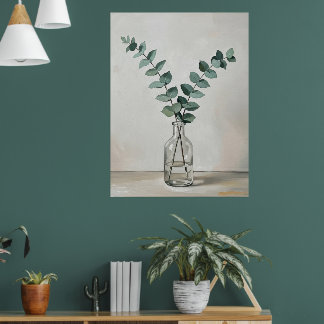 Eucalyptus in Glass Vase a Minimal Botanical Wall  Poster