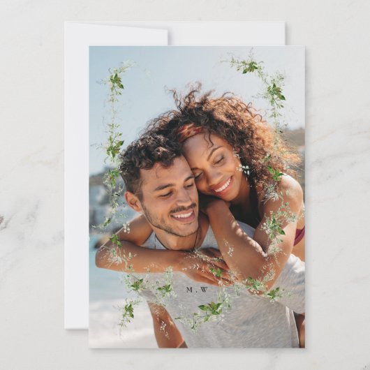 Eucalyptus Ingelijste Krans Monogram Trouwfoto Kaart (Achterkant)