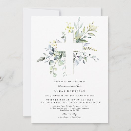 Eucalyptus Jongen Doop Uitnodiging doop (Voorkant)