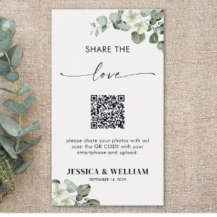 Eucalyptus kalligrafie Deel de liefde QR-code Informatiekaartje
