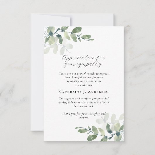 Eucalyptus kalligrafie foto Sympathie begrafenis Bedankkaart (Voorkant)