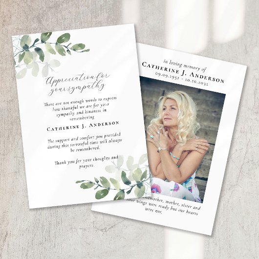 Eucalyptus kalligrafie foto Sympathie begrafenis Bedankkaart
