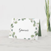 Eucalyptus kalligrafie gevouwen bruiloft gracias K Bedankkaart (Voorkant)