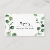 Eucalyptus Kalligrafie Huwelijkscadeau Registry Informatiekaartje (Voorkant)