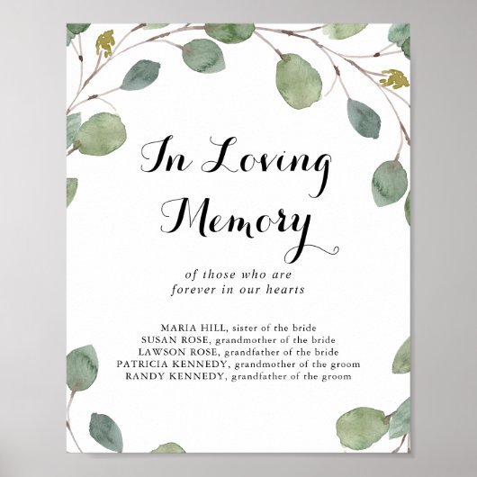 Eucalyptus kalligrafie In Liefdevolle Herinnering Poster (Voorkant)