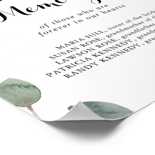 Eucalyptus kalligrafie In Loving Memory bord Poster (Hoek)