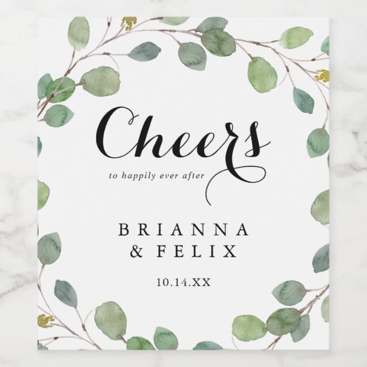 Eucalyptus Kalligrafie Proost Wijn Etiketten (Enkel label)