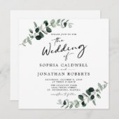 Eucalyptus Kalligrafie QR Code Vierkante bruiloft Kaart (Voorkant / Achterkant)