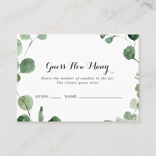 Eucalyptus kalligrafie raad hoeveel spelkaart visitekaartje (Voorkant)