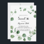 Eucalyptus kalligrafie zoet 16 verjaardagsfeestje kaart<br><div class="desc">Deze eucalyptus kalligrafie lieve 16 verjaardagsfeestuitnodiging is perfect voor een moderne verjaardag. Het ontwerp is voorzien van waterverf handgetekende eucalyptustakken en -bladeren.</div>