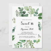 Eucalyptus kalligrafie zoet 16 verjaardagsfeestje kaart (Voorkant)