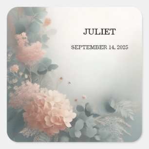 Eucalyptus Kant Tule Stofblauw Bruidsdouche Vierkante Sticker