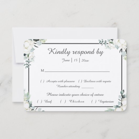 Eucalyptus Katoen | Gevoelde Ecru Trouw RSVP Kaart (Voorkant)