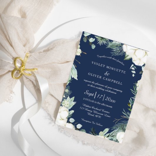 Eucalyptus katoen | Navy moderne trouwdag Kaart