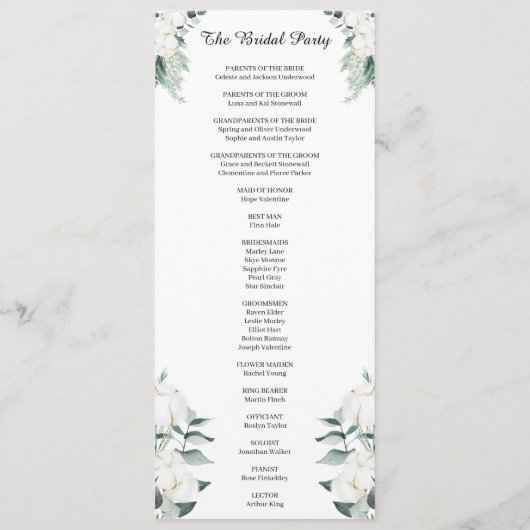 Eucalyptus Katoen | Witte Moderne Bruidsfeest Plat Programmakaart (Achterkant)