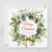 Eucalyptus Kerstkrans Groen Elegant Feestdagenkaart (Voorkant)