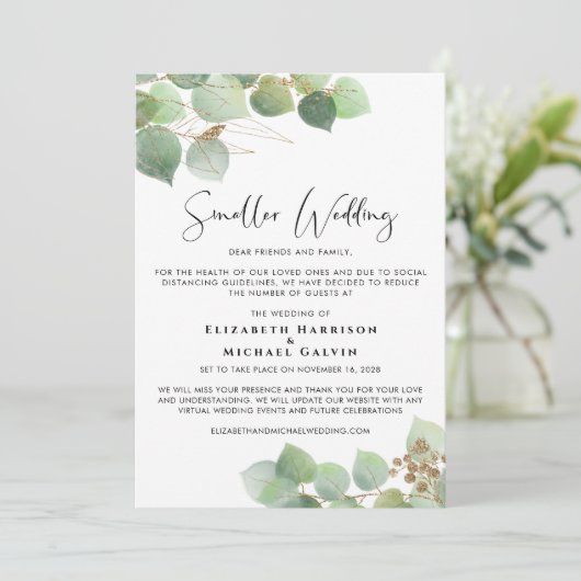 Eucalyptus Kleinere Verkleinde Bruiloft Aankondiging (Staand voorkant)