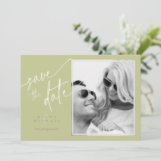 Eucalyptus Kleurtinten Trouwjurk V2 Groen ID901 Save The Date (Staand voorkant)