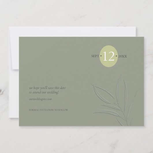 Eucalyptus Kleurtinten Trouwjurk V2 Groen ID901 Save The Date (Achterkant)