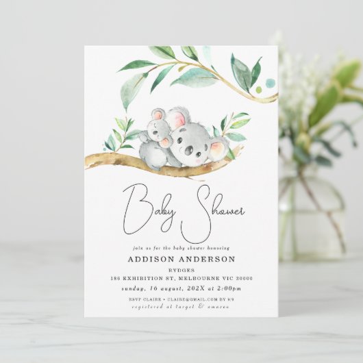 Eucalyptus Koala Beer en Joey Baby shower Kaart (Staand voorkant)