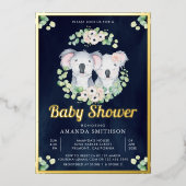 Eucalyptus Koala Beer Twins Navy Baby shower Gold Folie Uitnodiging (Voorkant)