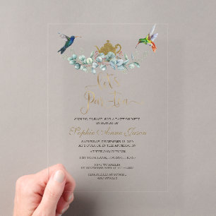 Eucalyptus Kolibries Jongen Thee Baby Shower Acryl Uitnodigingen