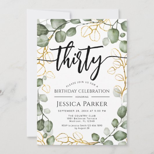 Eucalyptus krans 30e verjaardagsfeest kaart (Voorkant)
