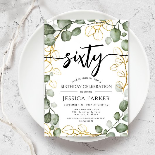 Eucalyptus krans 60e verjaardagsfeest kaart