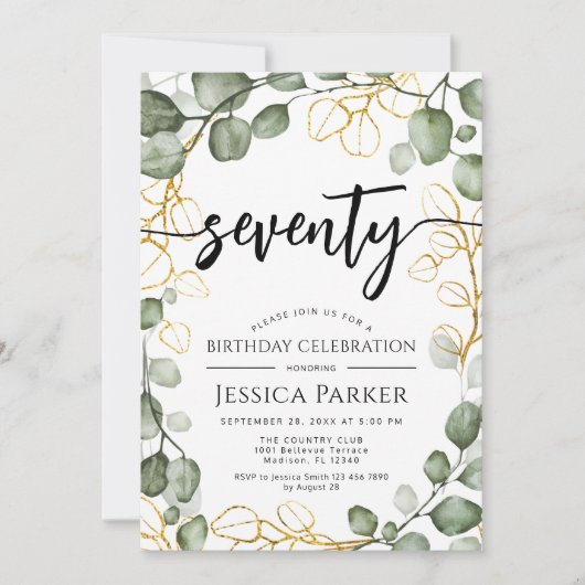 Eucalyptus krans 70e verjaardagsfeest kaart (Voorkant)