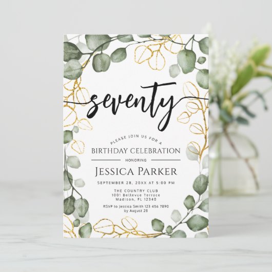 Eucalyptus krans 70e verjaardagsfeest kaart (Staand voorkant)