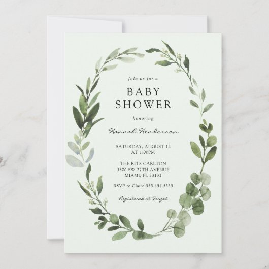 Eucalyptus krans Baby shower Kaart (Voorkant)