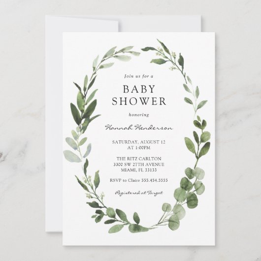 Eucalyptus krans Baby shower Kaart (Voorkant)