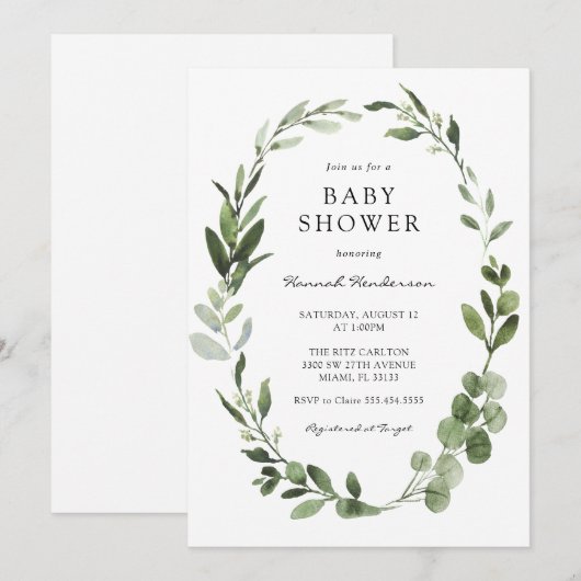 Eucalyptus krans Baby shower Kaart (Voorkant / Achterkant)