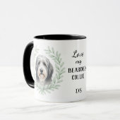 Eucalyptus Krans Bearded Collie Hond Monogram Mok (Voorkant links)